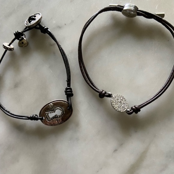 Bundle of 3 Fossil Adjustable Bracelets Turquoise & Leather with Fossil Logo - Picture 11 of 16